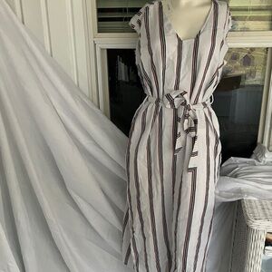 Tavik Black and White Striped Midi Dress